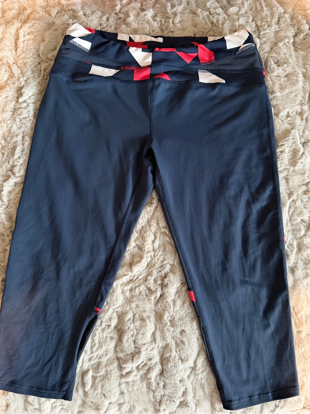oiselle Navy Crop Leggings with Red Accent Waistband